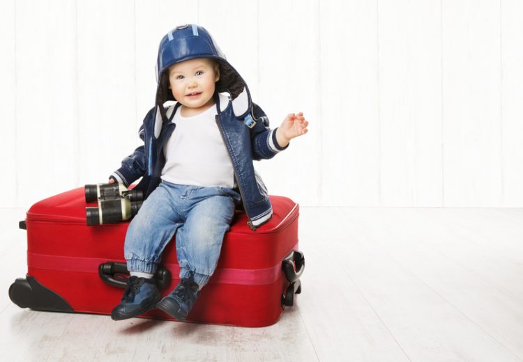 © Inarik | Dreamstime.com - Baby And Suitcase, Kid Luggage, Child Boy Leather Jacket Helmet Photo